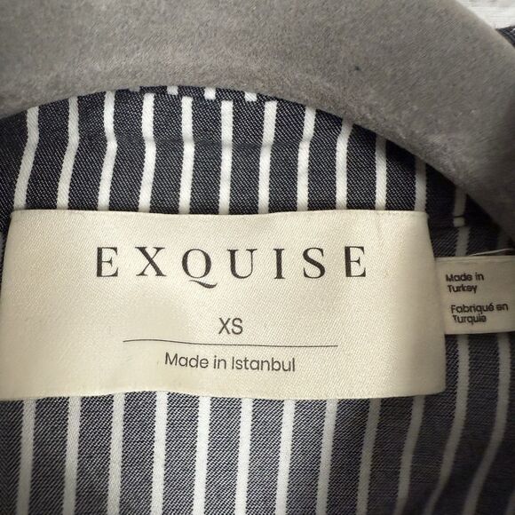 Anthropologie EXQUISE Mini Tobie Shirtdress Dress Charcoal Combo Stripe XS - Picture 9 of 13